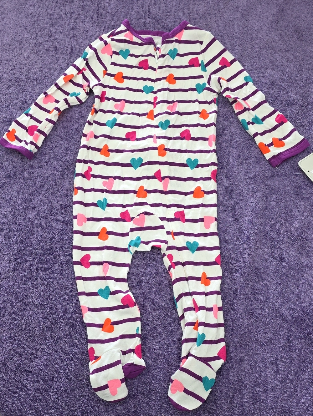 NWT Lullaby Lane Baby Girls Purple Stripe Heart One-Piece Sleeper